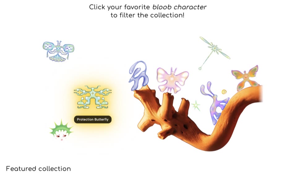 Studio Bloob website: click your favorite bloob character to filter the collection