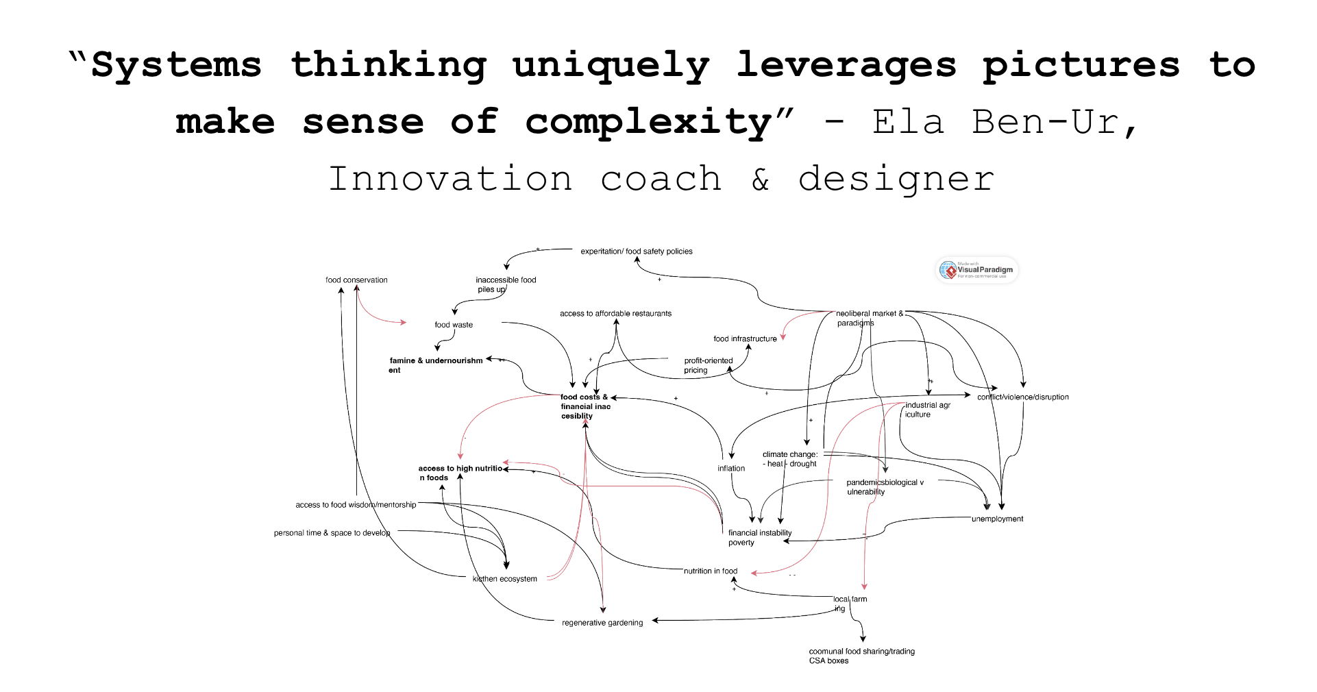 "Systems thinking uniquely leverages pictures to make sense of complexity" - Ela Ben-Ur